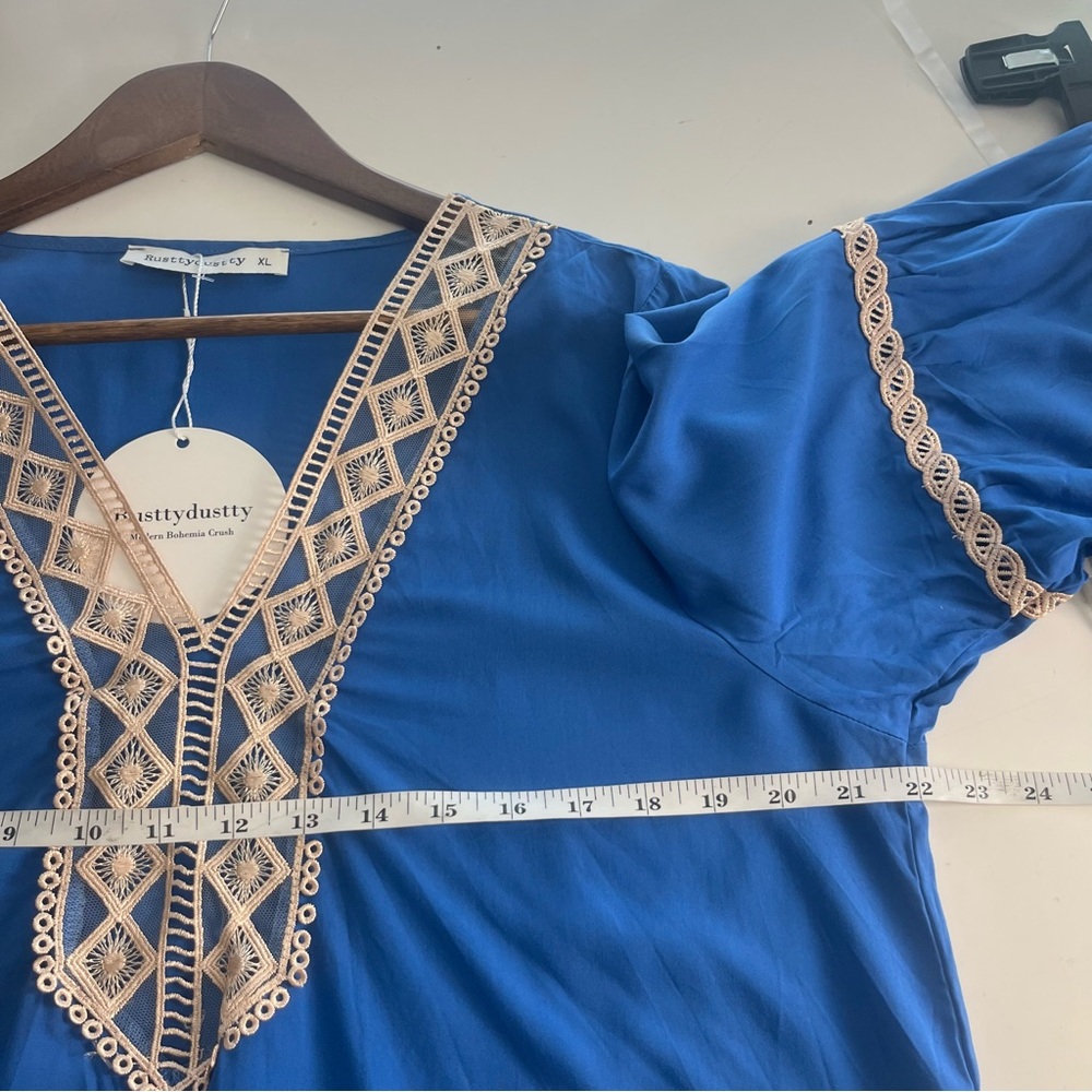 Blue Lace Trim Blouse - Picture 8 of 8